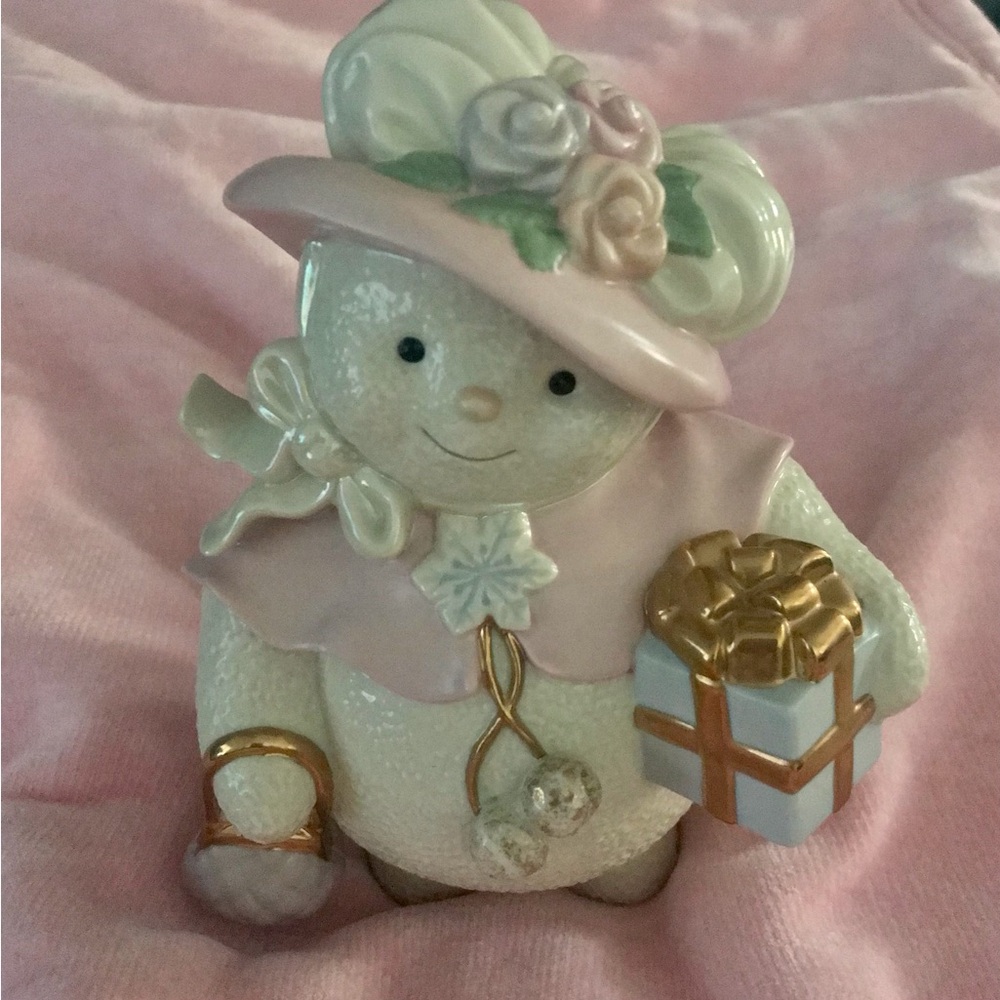 Lenox Snowwoman Figurine with Pink and Gold Accents